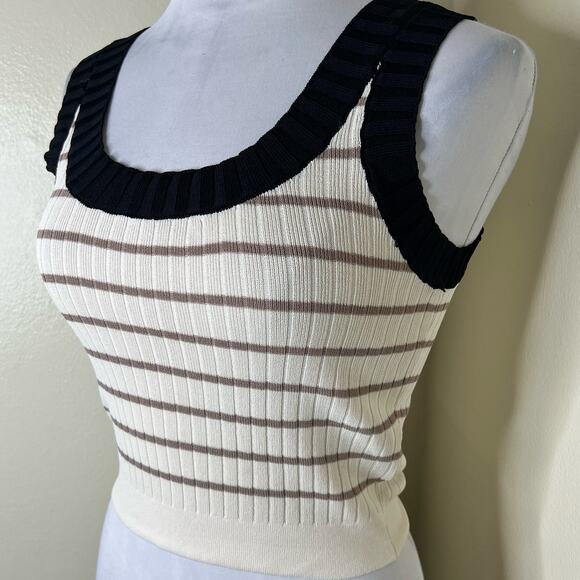 Anna Dani Rib Knit Crop Top OS Cream Black Stripe Scoop Neck Tank Chic New - Picture 4 of 8